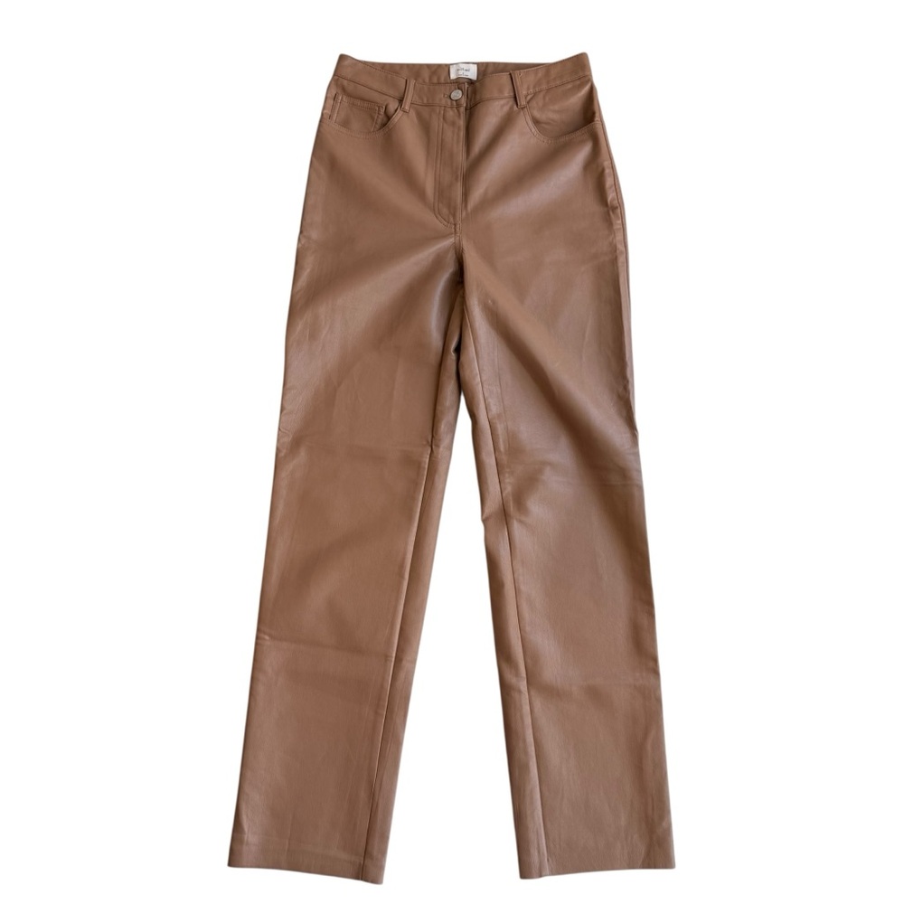 Aritzia Wilfred Melina Straight Leg Pants Cognac Faux Leather Pants 8